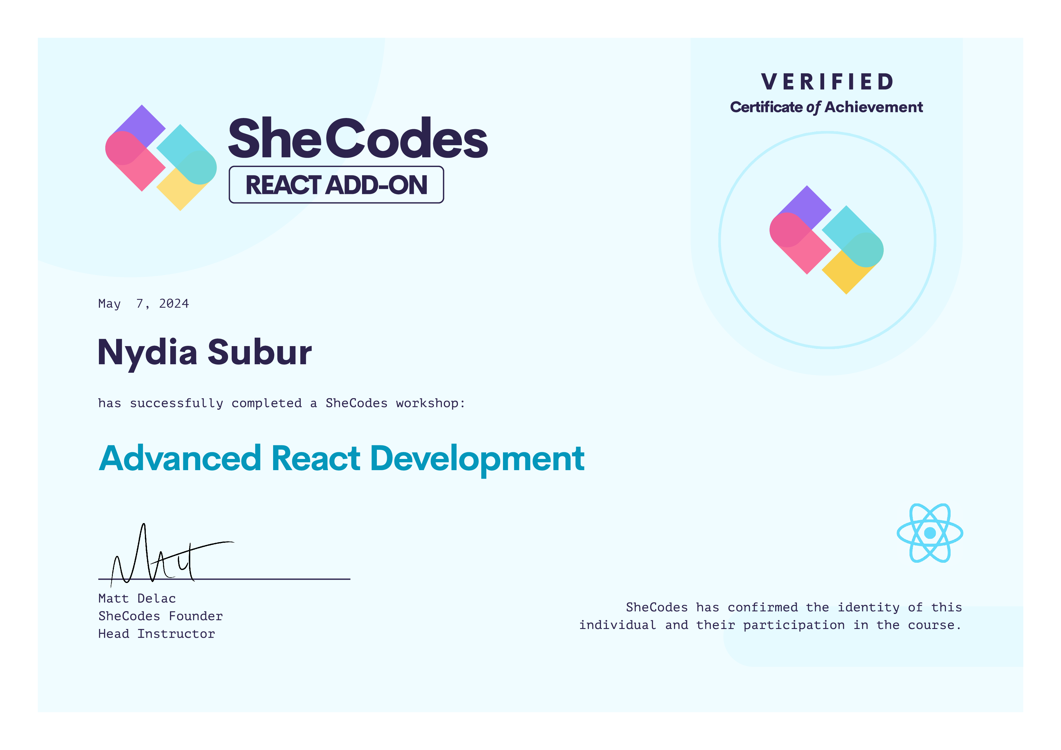  nydia's advanced react certificate image